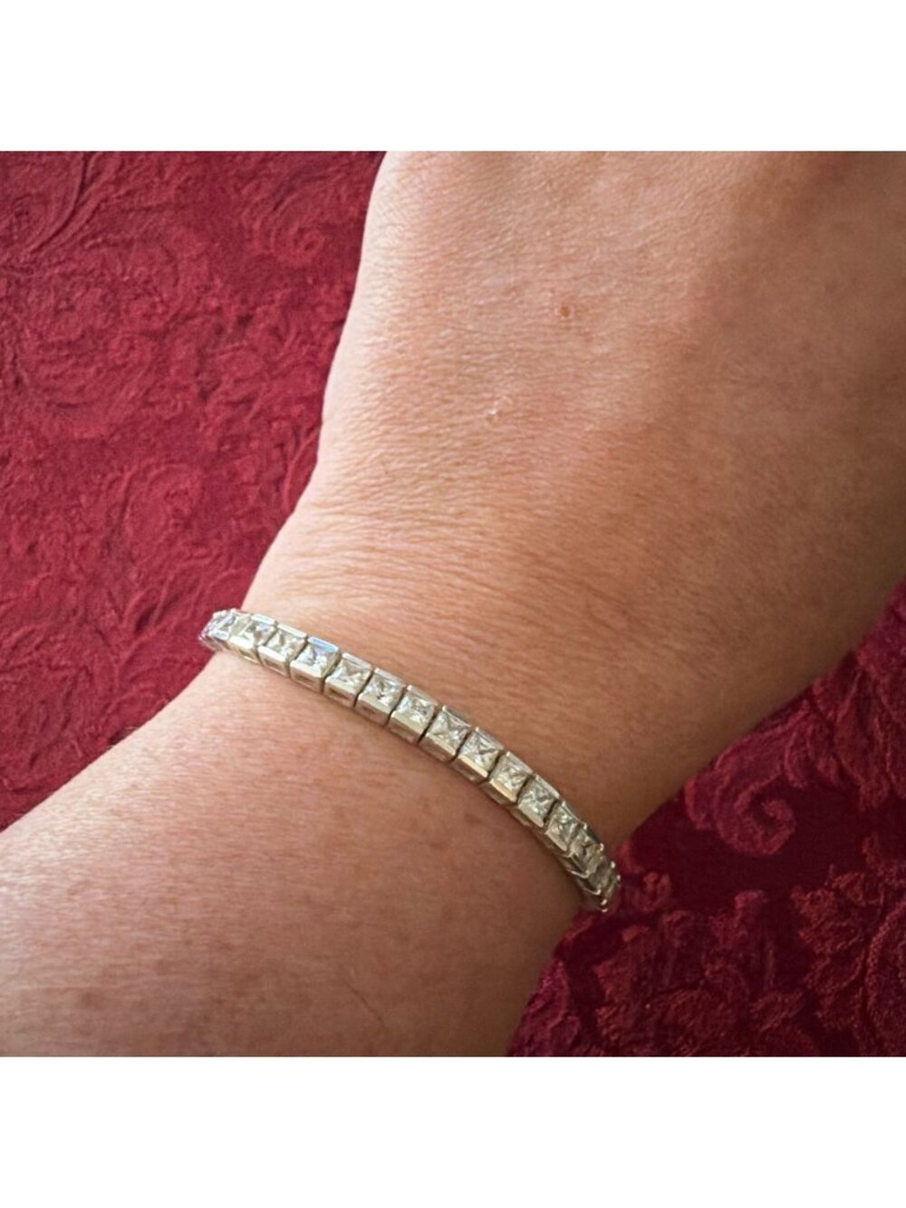 Vintage 925 Sterling Silver Princess Cut Cubic Zirconia Tennis Bracelet Bridal
